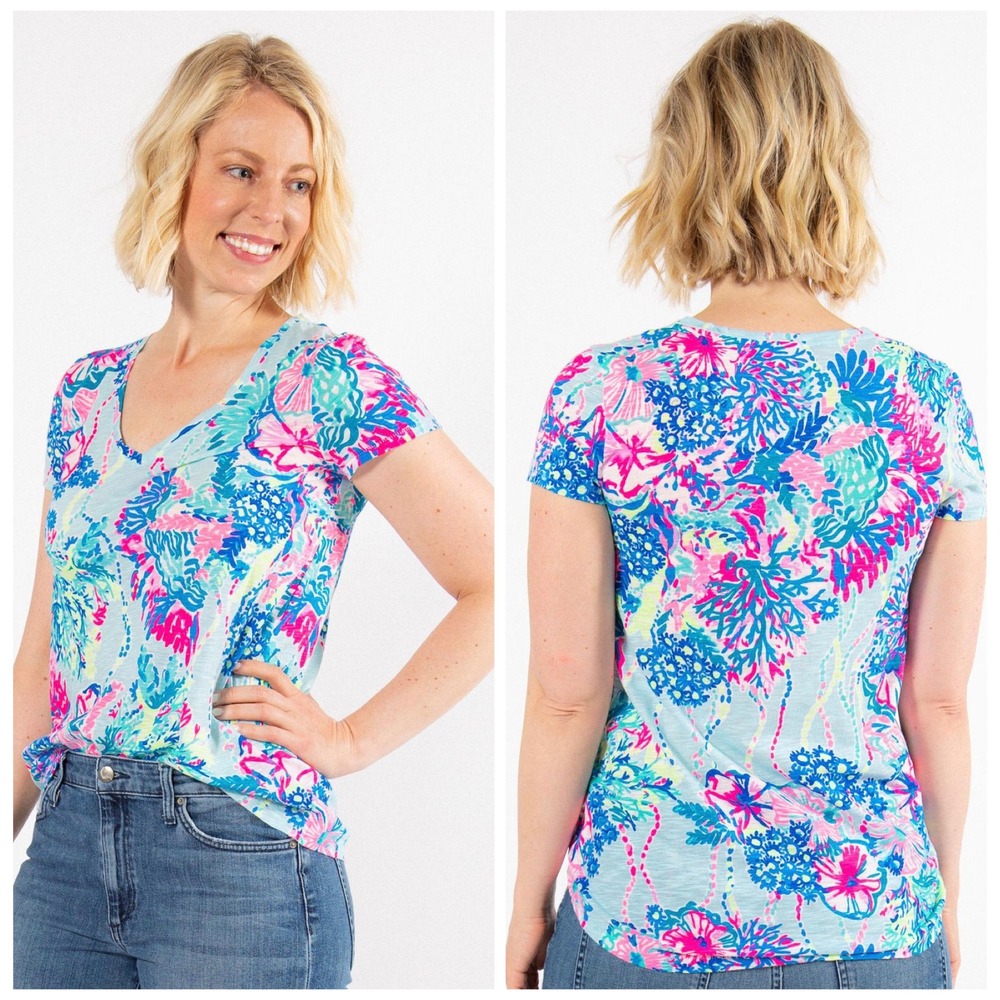 Lilly‎ Pulitzer Etta Tee V-Neck Slub Cotton Top M (L)